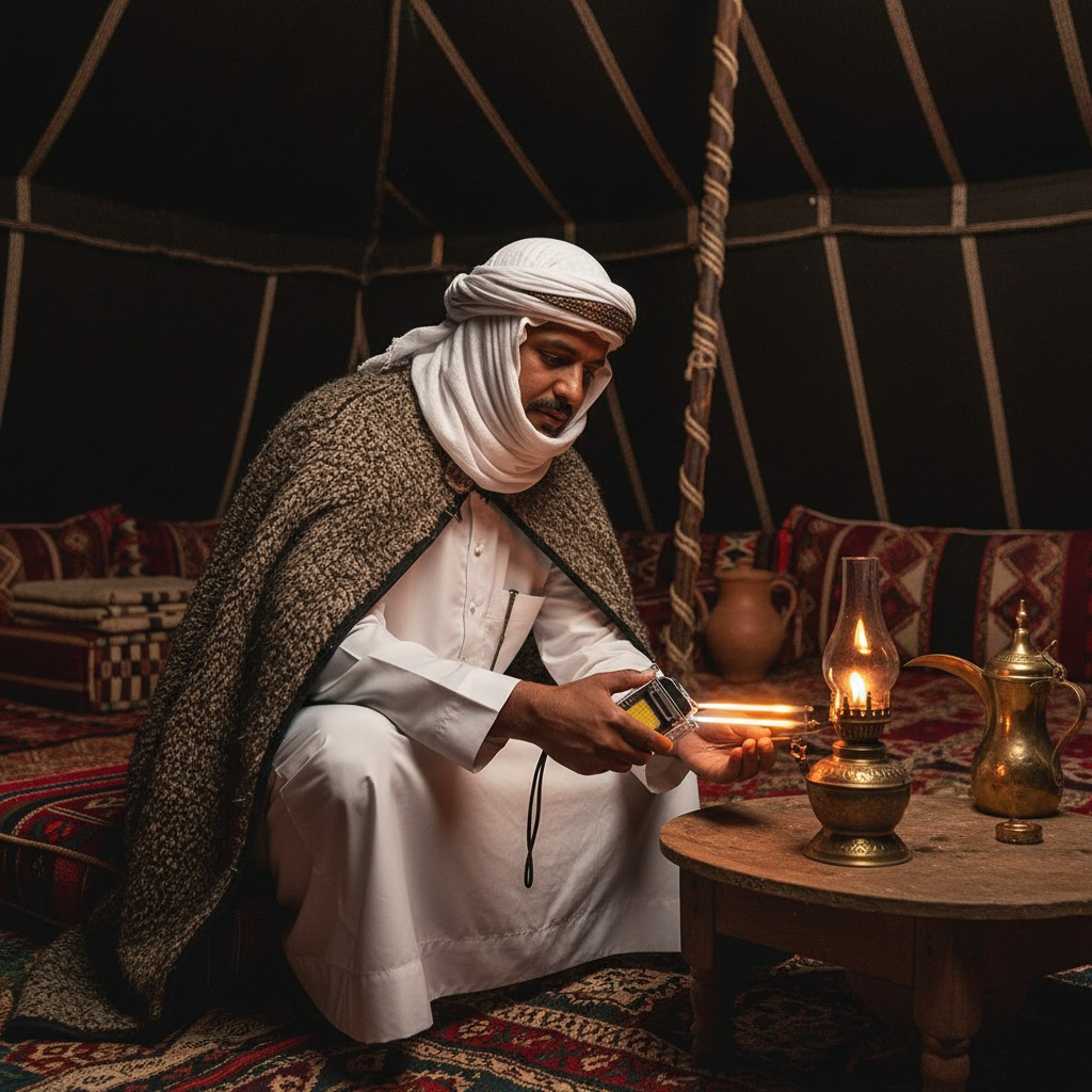 ولاعة كهربائية في الخيمة — إضاءة تقليدية