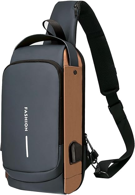حقيبة مضادة للسرقة — sling bag رمادي وبني